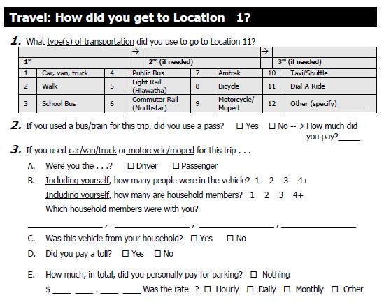 Travel Surveys Self-Report Methods PAPER TRAVEL DIARY WEB TRAVEL DIARY Travel information for every household member, every trip: Start Location End Location Start Time