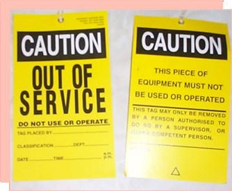 Out of Service tags are: Used by a person to indicate a piece of equipment is faulty or out of service.