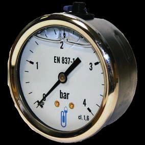3 Pressure Gauges - Glycerine Filled Dial Bourdon tube pressure gauges to EN837-1 European norm. For adverse service conditions where pulsating or vibration exists.