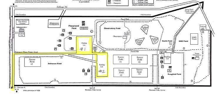 PARKING Parking is available in parking lot #2 in front of the soccer field #1, 2, 3, & 4 and Handicap parking spaces will be available in parking lot #1 where the festivities will be held.