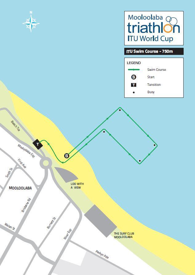 Swim Course The swim course is a flag shaped course that runs in a clockwise direction.