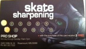 The Pond uses the revolutionary Blackstone skate Sharpener that offers standard cuts or the FVB (Flat Bottom V) RCC Sharpening and Open Skate Card Stop by the RCC Office and purchase your $20 card