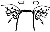 7 Pull knot tight by pulling each tag end of short line as shown.