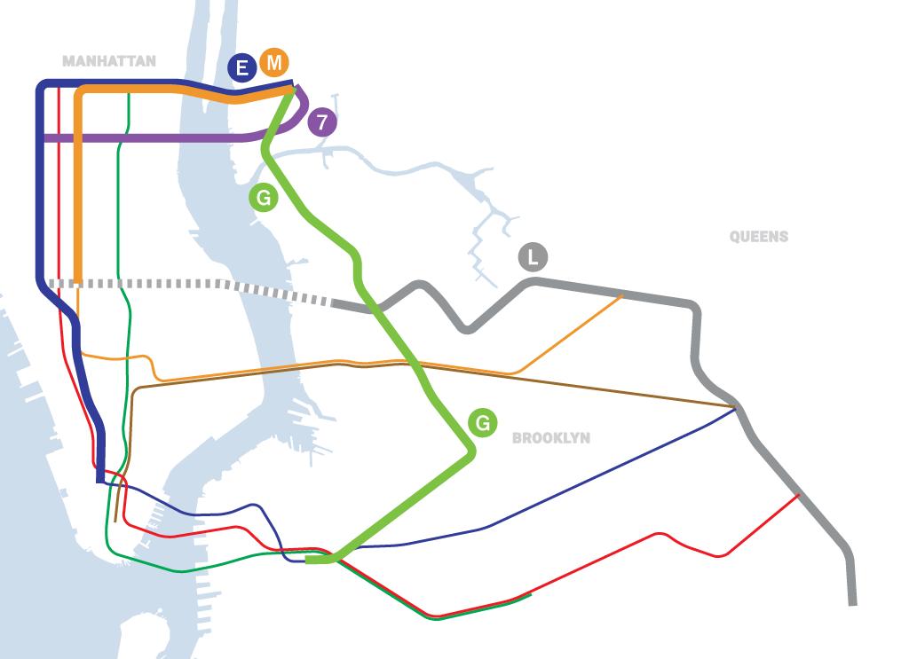 Projected Cross River Travel Paths of Customers By Subway: From the in Queens: Additional service 11% of customers 11% capacity increase,