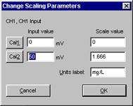 In the Change Scaling Parameters dialog, label the units "mmhg" for millimeters of mercury or "torr" (equal measures). 9. Set Cal 1. a.