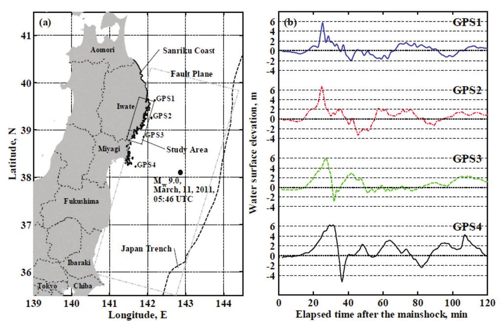 9 Figure 5. Left: Locations of GPS wave gauge recordings used for the numerical calculation. The target area of the present study locates at the coast between GPS1 and GPS2.