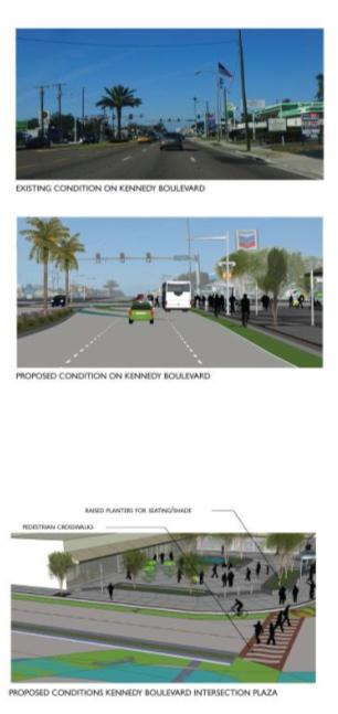ENVISIONED PUBLIC REALM CONDITIONS AT KENNEDY BOULEVARD PROPOSED RIGHT OF WAY MODIFICATIONS AND STREETSCAPE CONDITIONS: