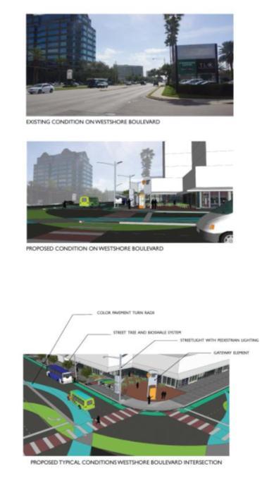 ENVISIONED PUBLIC REALM ENHANCEMENTS AT WESTSHORE BOULEVARD PROPOSED RIGHT OF WAY MODIFICATIONS AND STREETSCAPE CONDITIONS: NORTH OF INTERSTATE 275 Vehicular lane narrowing ( 10