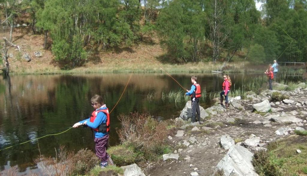 Marybank Primary practising their fly casting lesson with Allan Liddle Children from three local primary schools were given the opportunity to experience angling at Tarvie Lochs trout fishery where