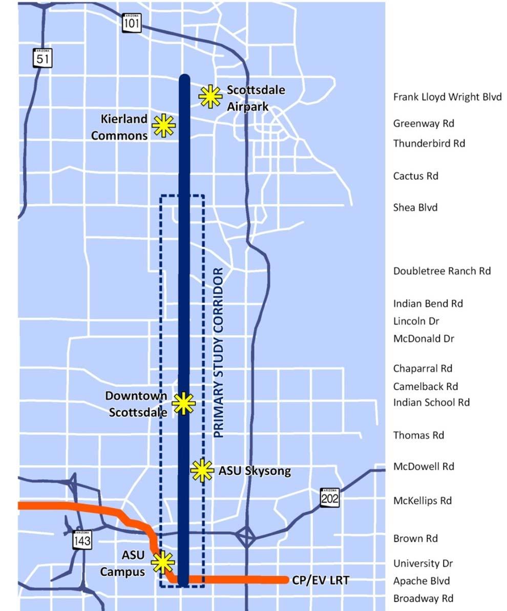 Study Location Map Study considered Options for higher-capacity transit along Scottsdale Road/Rural Road Routings using