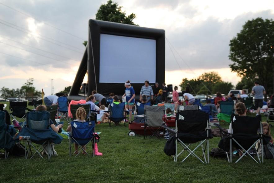 Activities begin at 5:30; movie begins at dusk. Five movie nights from May September. Dates are May 25, June 15, July 20, August 10, and September 14. Locations vary.
