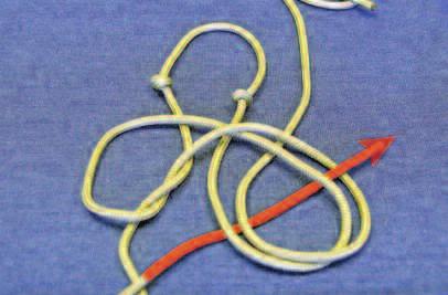 See the box on page 86 to learn how to substitute the fiador knot. For the fiador knot, take the right side of the rope and loop over both strands. 9 9.