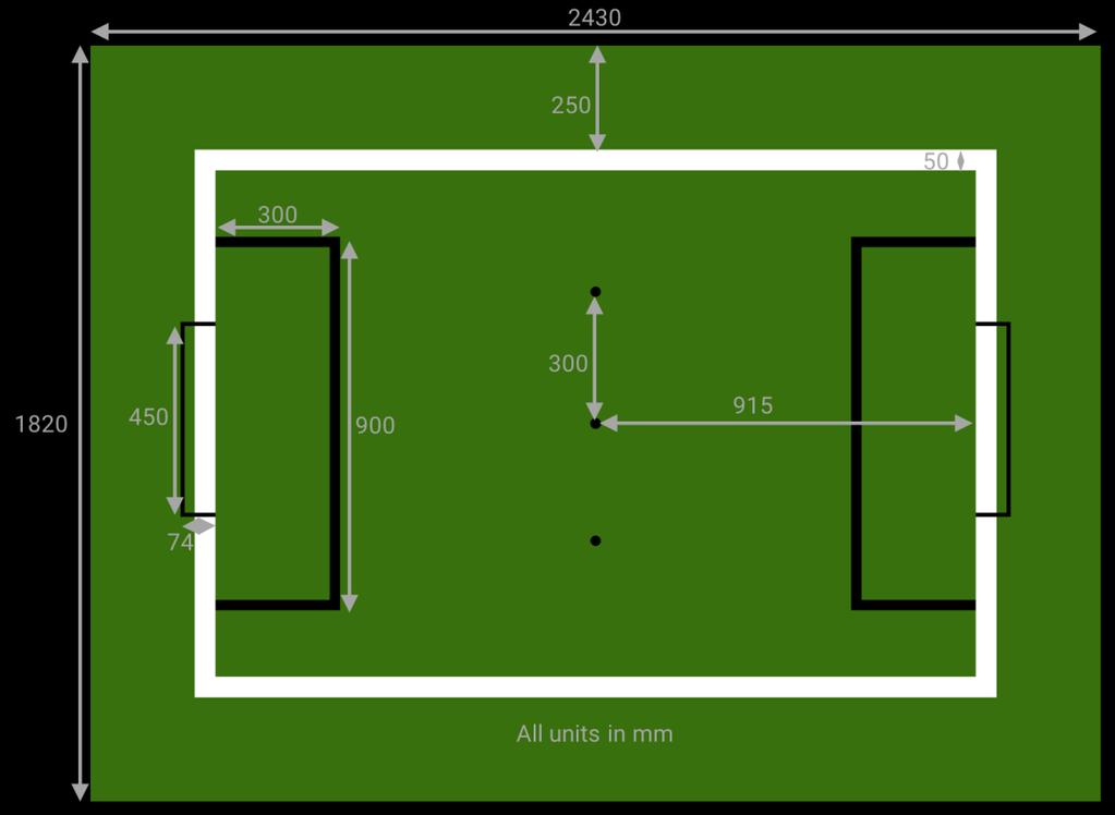 1 Playing Field 1.1 Floor 1.1.1. The field has 50mm thick white lines 250mm from the walls on every side, which form the border of the out area (exclusive of the white lines).