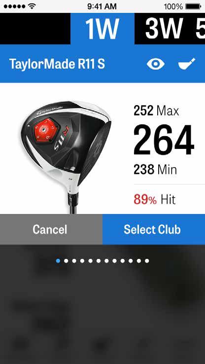SELECT CLUBS For Pro members, tap the blue club box at the top of the GPS screen to view your club details and select a new club. Scroll left or right to select clubs from your bag.