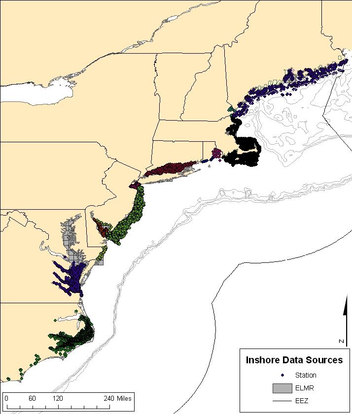 Map A 4. State fisheries data acquired by PDT and being prepared for use in EFH designations. Benthic + Pelagic Life Stages Distribution maps will be made using state trawl survey data.
