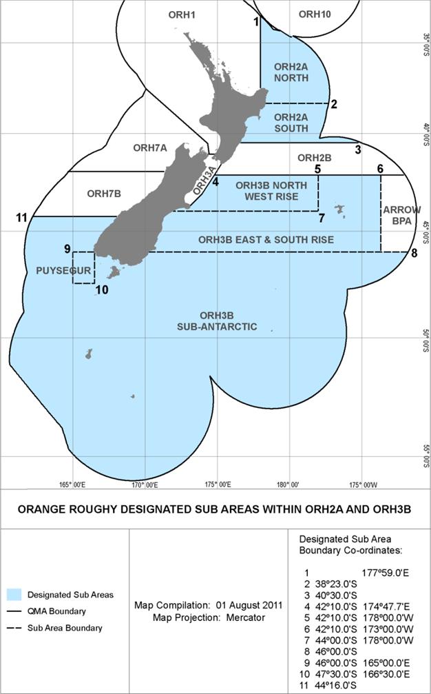 Part 3: ORH2A and ORH3B Sub-Area Catch Limit Management Shareholders have agreed to designated sub-areas in the ORH2A and ORH3B QMAs for the purpose of catch spreading (boundaries as specified in