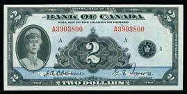 Opening Bid: ($40) $120-$240 Bank of Canada Notes 868. La Banque Provinciale; 1936 $10 #049864 CH-615-18- 06, CCCS VF20. Opening Bid: ($55) $110-$220 869.