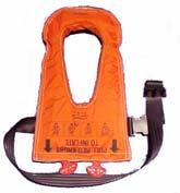 The long end of the life preserver waist-belt is located and the long end passed behind the wearer and done up by pushing the nylon ends of the belt together until they lock with an audible click.