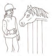 a) nudge him with your legs b) pull hard on the reins c) stop your body from moving (sit still) 2.
