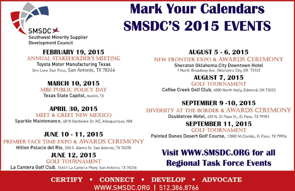 org THE DEADLINE FOR ALL ADS is May 15, 2015 EXHIBITOR BOOTH INFORMATION SMSDC Corporate Member $600 Corporate Non-Member $850 Certified MBE $400 Non-Certified MBE $500 State Agency $175 Registration