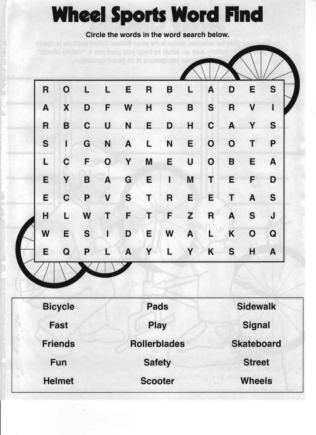 Whee. Sports Word FInd Circle the words in the word search below.