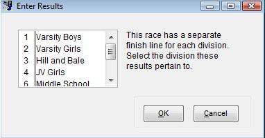 Results Entry This section assumes that you have selected the option in Tailoring where you have separate finish lines by division.
