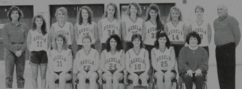 1990 CITY TOURNAMENT, SECTIONAL CHAMPIONS 1989-90 Lady Rebels First Row: B.J. Carver, Kathleen Gilmartin, Courtney Aton, Jodi LaBreque, Amy Jackson, Amy Fosnot.