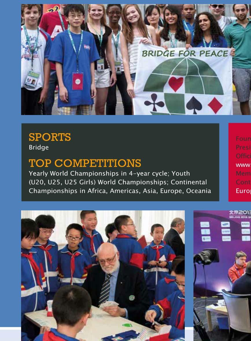 Quotes from International Federations Recognised by the IOC: 28 IOC Annual Report 2014 ARIFS Message The WBF is strongly involved in the development of youth bridge.