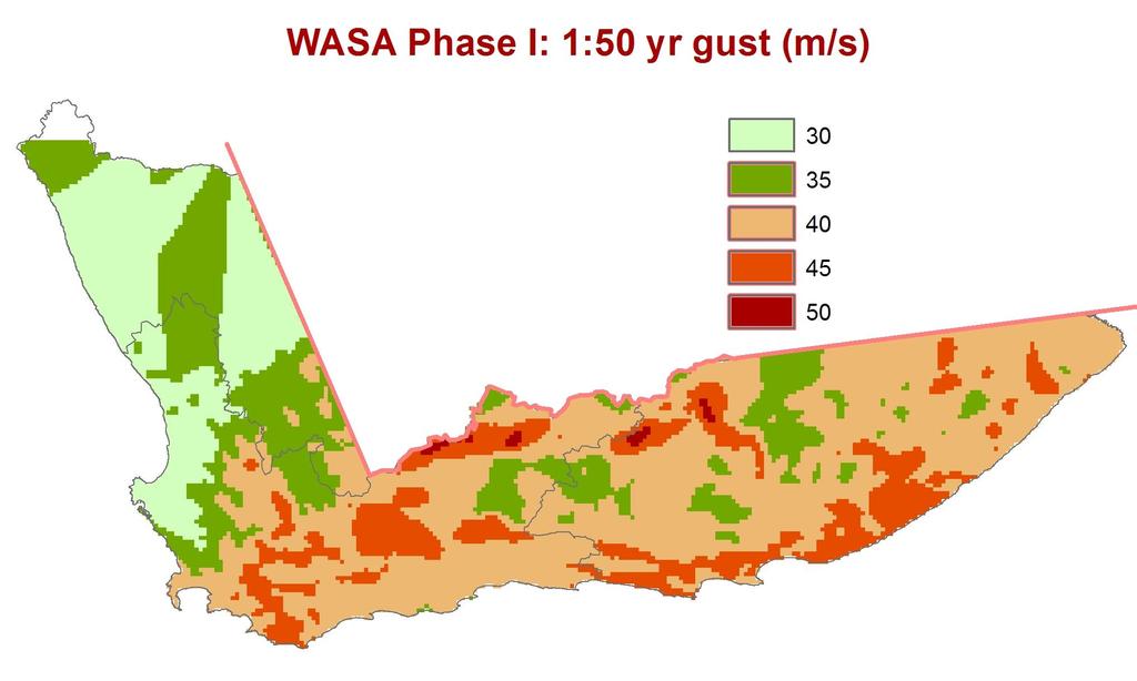 WASA Phase 1: 1:50 yr gust (m/s) 17