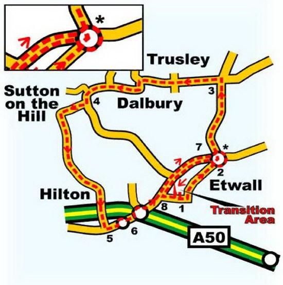 Course Map Bike 1 Leave transition and turn left on to road 2 At Island go straight over (2nd exit) 3 T-Junction turn left 4 Turn right into Sutton on the Hill