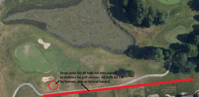 For all balls OB to the left of the red line below (houses), play this as a lateral hazard as defined by USGA rule 26-1. c.