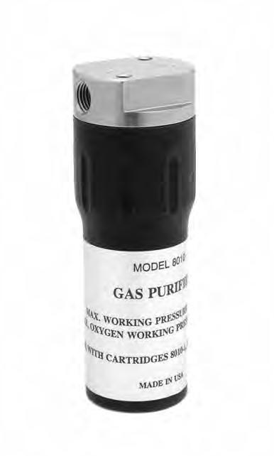 OTHER ACCESSORIES HIGH PRESSURE PURIFIERS Model 8010 The Model 8010 gas purifier protects your gas system from contamination of oil and water found in some industrial gases and occasionally in