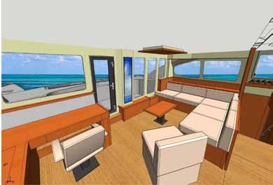With plenty of comfortable seating and lounging areas, the Leopard 58 s 750 sq ft saloon is sure to impress.