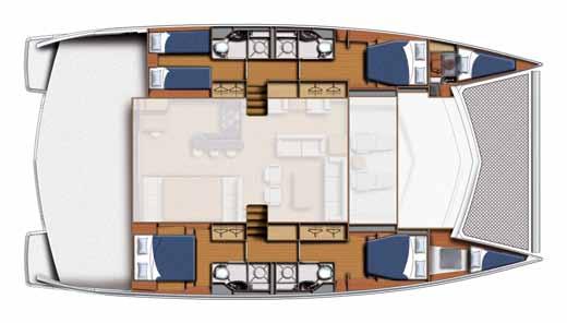 Only on the Leopard 58 do you have a choice of a spacious master cabin on the bridge deck level with its own private outdoor living space.