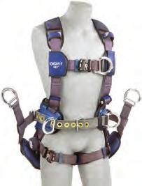 1113193 ExoFit NEX Tower Climbing Harness Aluminum front, back and side D-rings, locking quick-connect buckles with sewn-in hip pad and belt, removable seat sling with positioning D-rings.