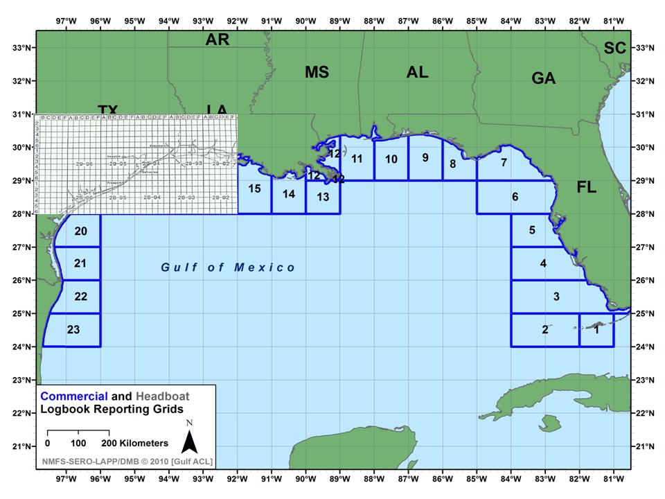 Figure 1. Gulf commercial and headboat logbook statistical reporting areas.