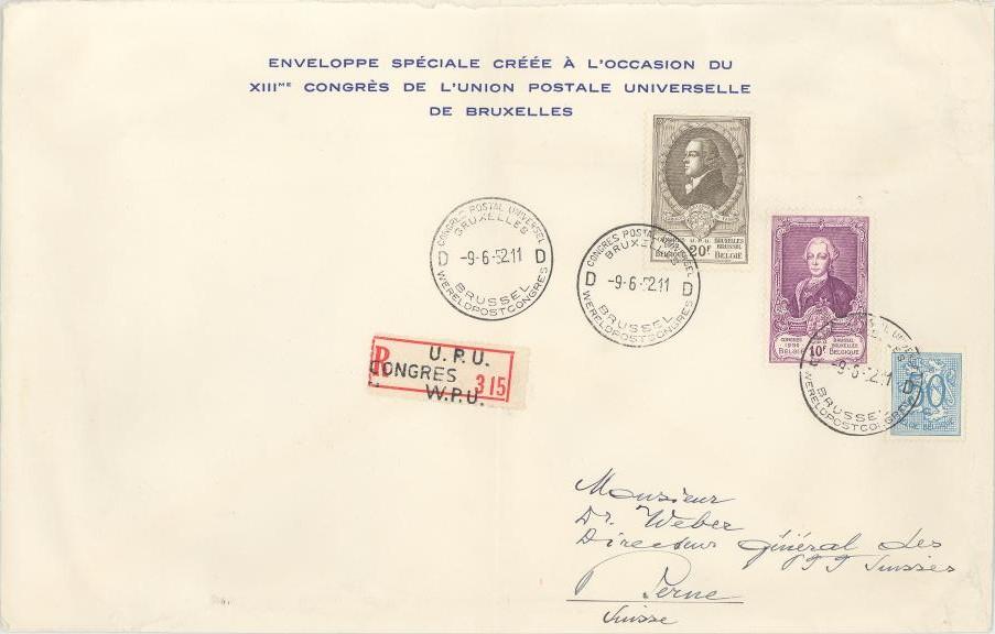 1952 Special cover sent Registered to Berne, 9 Jun.