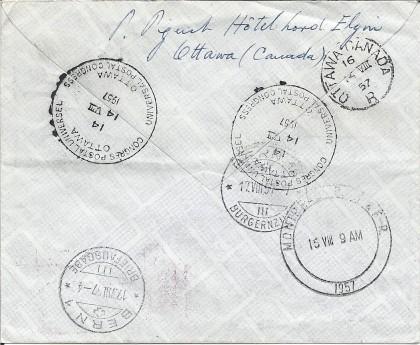 1957 Registered Service Cover to Berne, 14 Aug.