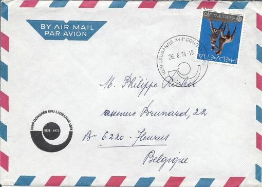 Jun, 1974 Service cover sent by UPU International Bureau from Congress, 24 May 1974 Insured Service cover from