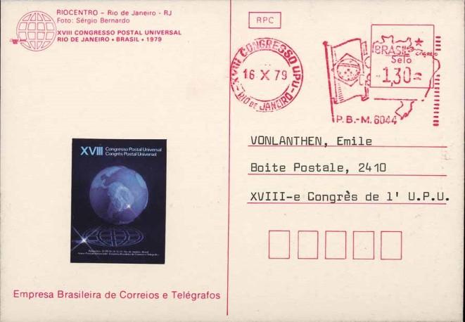 C.18 18th, Rio de Janeiro, Brazil, 12 Sep.-25 Oct. 1979, continued Congress Post Cards, continued PC19.