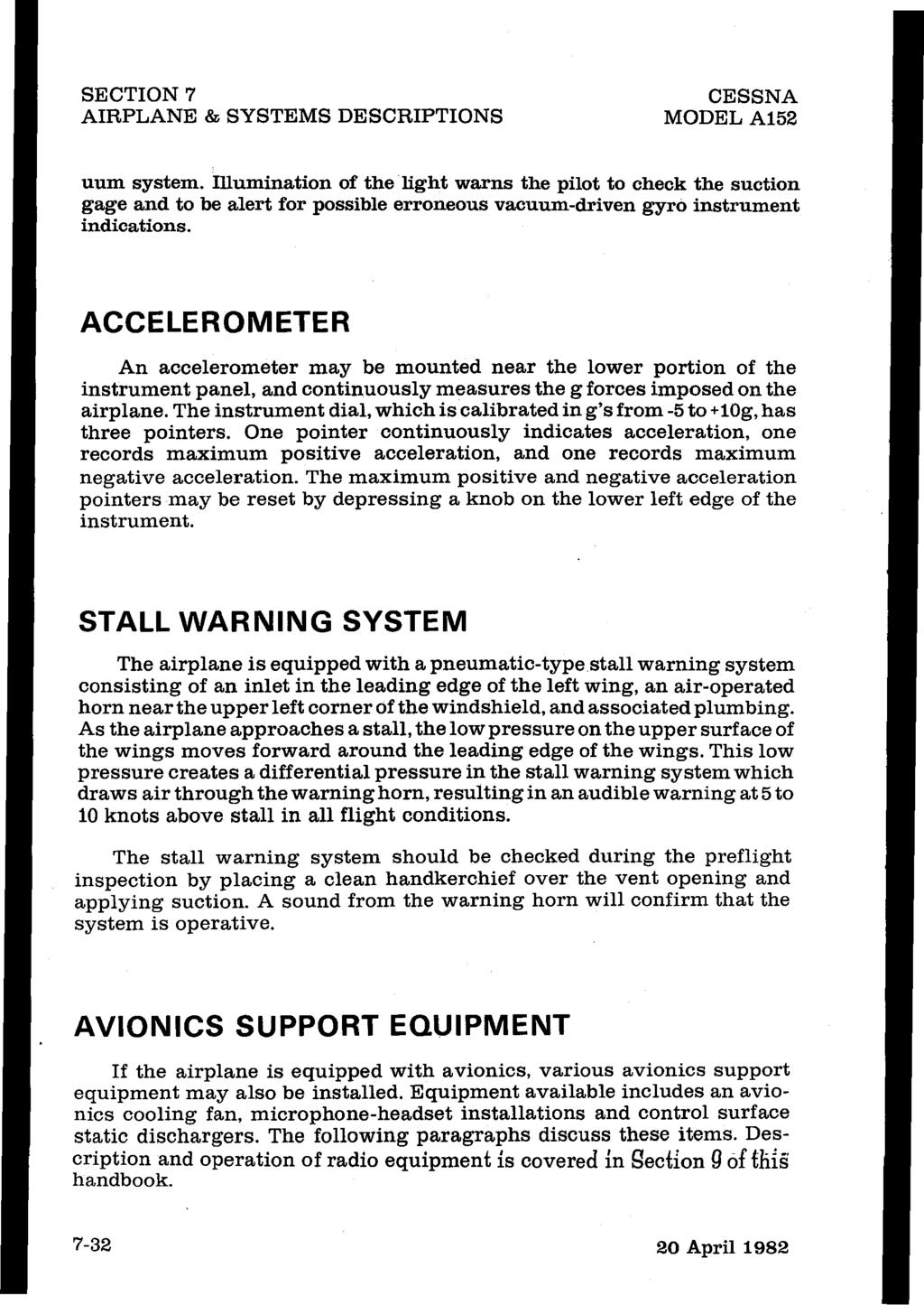 SECTION 7 AIRPLANE & SYSTEMS DESCRIPTIONS CESSNA MODEL A152 uum system.