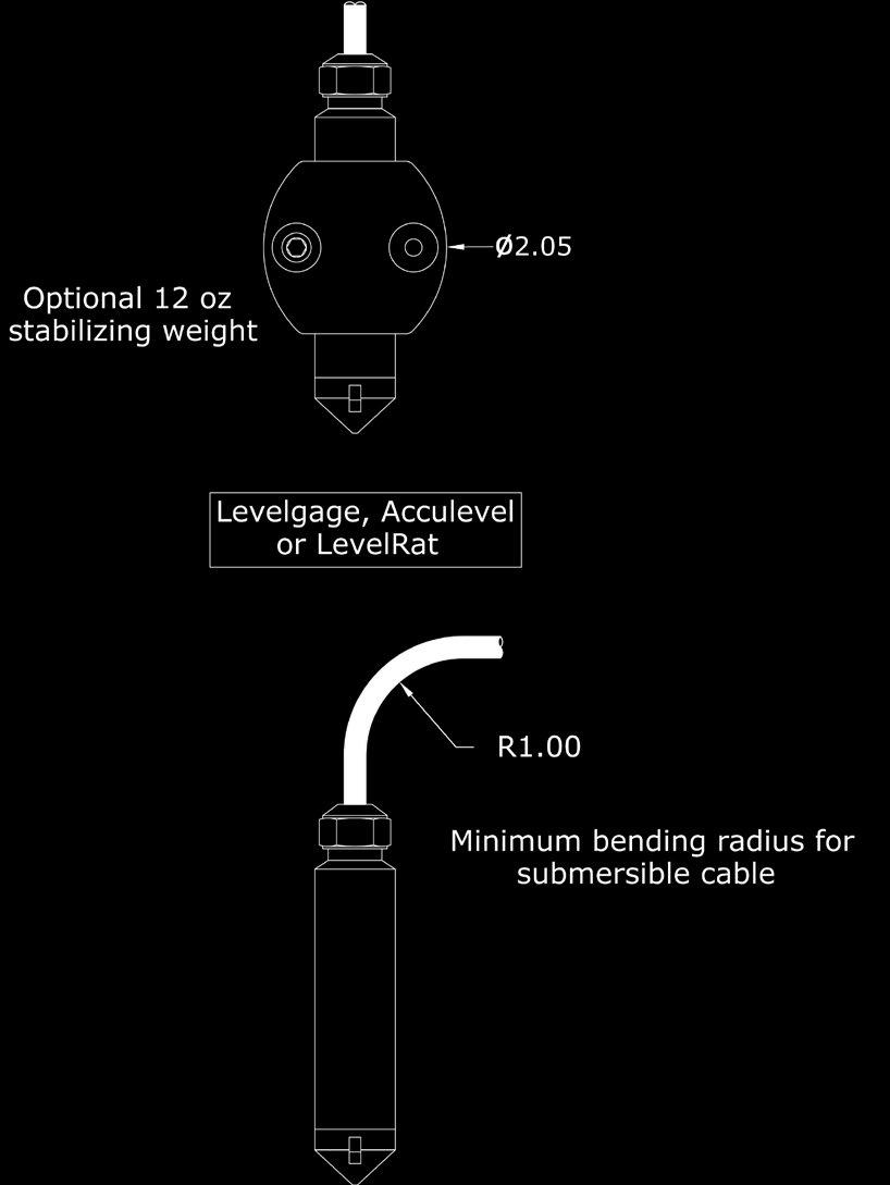Optional 12oz stabilizing weight Minimum bending radius for