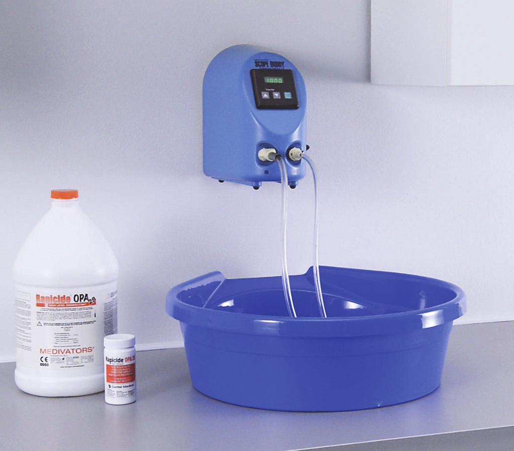 Use during Manual High-Level Disinfection Circulating High-Level Disinfectant: 1. Carefully move the endoscope from the manual cleaning sink to the high-level disinfection area.
