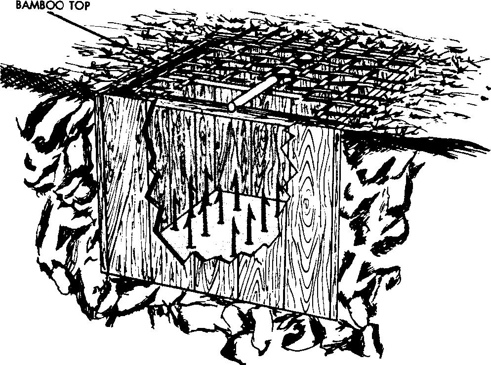 f. Tilting Lid Spike Pit. The tilting lid pit is substantially the same type of trap as the spike board pit.