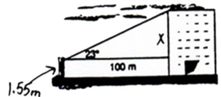 6. A surveyor is 100 meters from a building. He finds that the angle of elevation to the top of the building is 23. If the surveyor's eye level is 1.