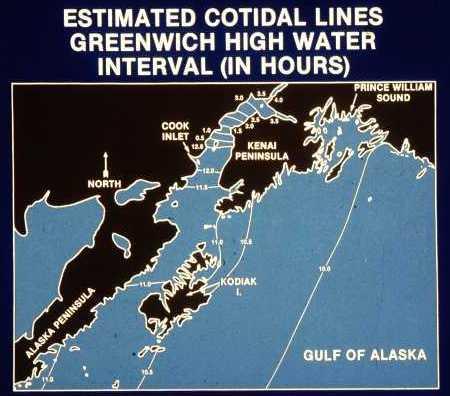 Cotidal Lines, Gulf of Alaska Cotidal lines in Cook Inlet, Alaska give the impression of a
