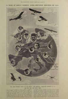 Achievements in European Flight 1913 - Illustrated London News, 17 January 1914 A graphic displaying the increasing range of flight taking place in Europe in 1913.