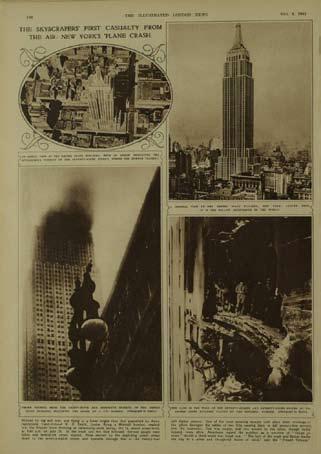 Bomber accidentally crashes into Empire State Building- Illustrated London News, 4 August 1945 The accompanying article reads: Blinded by fog and mist, and flying at a lower height