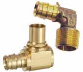 Radiant and hydronic piping systems ProPEX LF brass elbows make 90-degree connections for ½" Uponor PEX tubing to ½" male NPT thread or copper sweat.