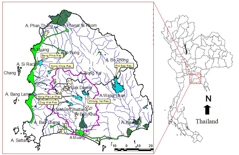 4.3 Thailand/ Rayong Province 8 %U 9 %U Streams %U Raingages # Sub-basin outlet # Watershed outlet Reservoir Subbasins # %U 2 6 %U #